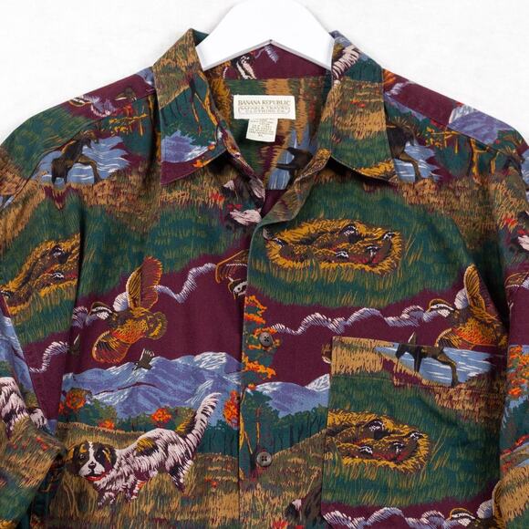 BANANA REPUBLIC SAFARI & TRAVEL Animal Outdoor Hunting Button Up Shirt Mens XL - Picture 2 of 7